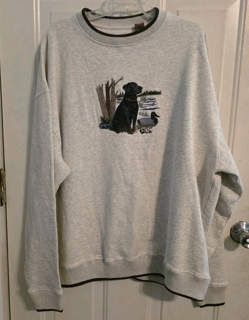 Vtg Black Lab Hunting Duck Double Crew Neck Mens Sweater Woodland Trail XXL